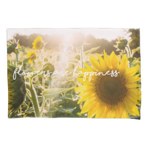 Housse D'oreillers Citation tournesol "les fleurs sont le bonheur"