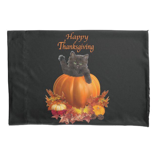 Housse D'oreillers Citrouille Kitty de thanksgiving (devant)