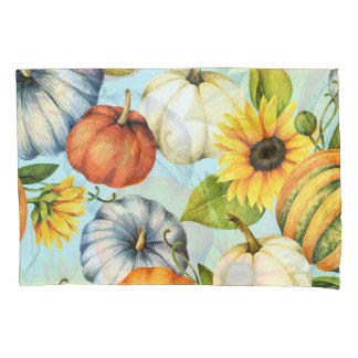 Housse D'oreillers Citrouilles, tournesols, aquarelle