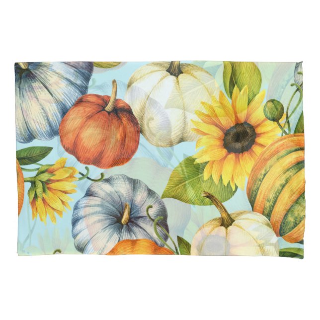 Housse D'oreillers Citrouilles, tournesols, aquarelle (devant)