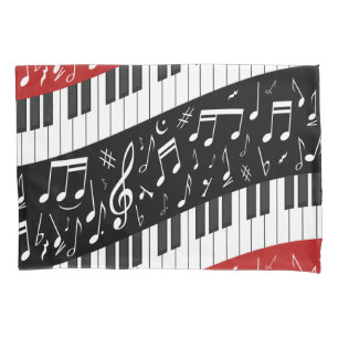 Housse D'oreillers Clés de piano de courbe et notes musicales