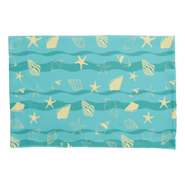 Housse D'oreillers Coastal Waves & Seashell Pattern (devant)