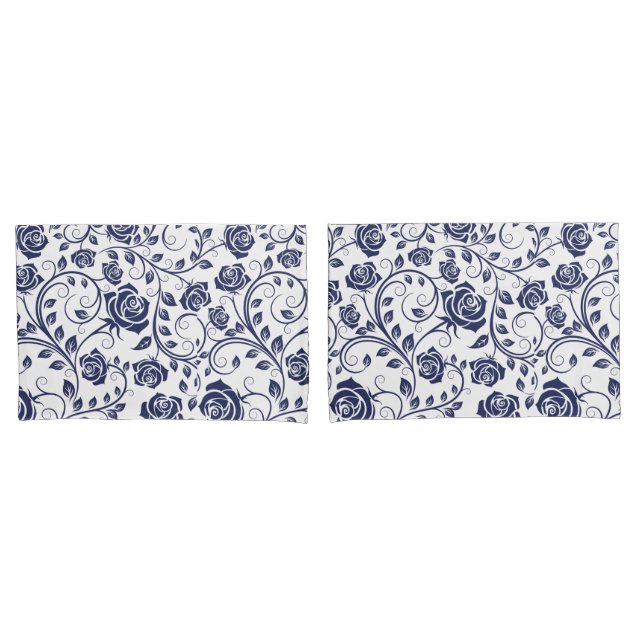 Housse D'oreillers Cobalt Blue Roses Pillowcase (devant-Set)