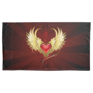 Housse D'oreillers Coeur rouge avec ailes d'or