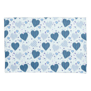 Housse D'oreillers Coeurs Bleu Et Blanc