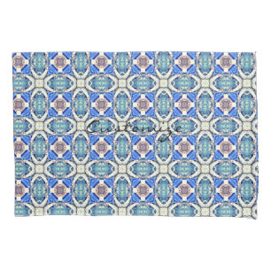 Housse D'oreillers Coeurs de mandala bleu motif bleu