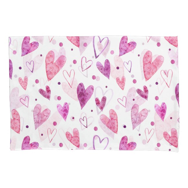 Housse D'oreillers Coeurs et Pois roses : Plaisir romantique. (devant)