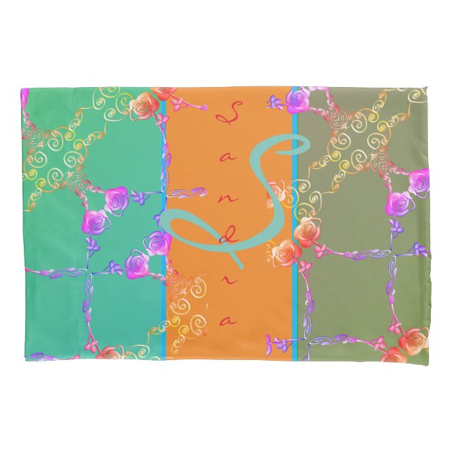 Housse D'oreillers Coeurs Roses colorés Avec Son Nom (devant)