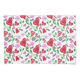 Housse D'oreillers Coeurs Saint Valentin rouges Fleurs roses