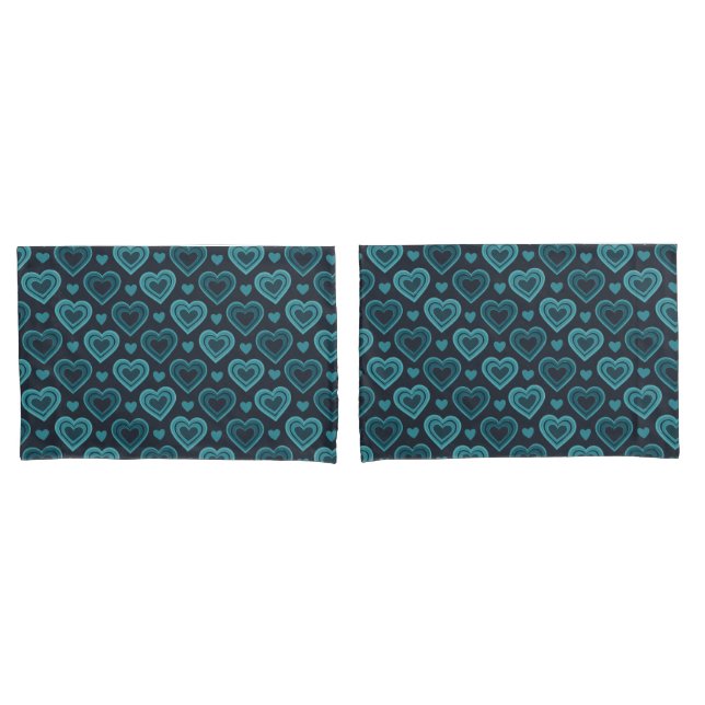 Housse D'oreillers Coeurs turquoises (devant-Set)