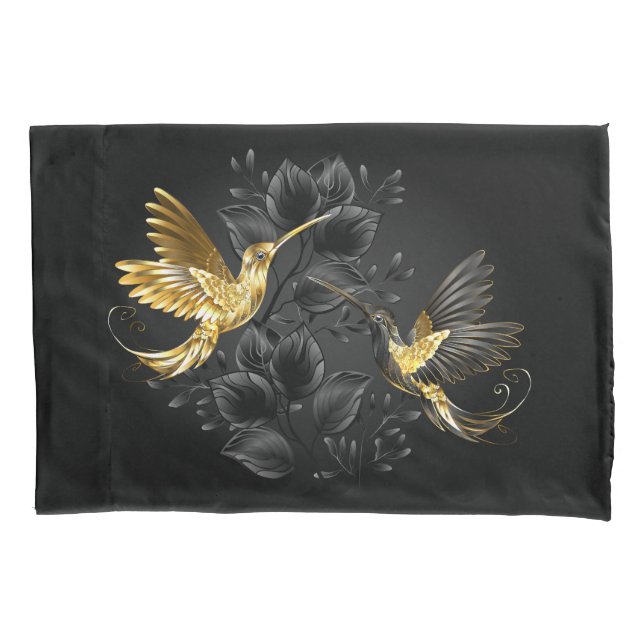 Housse D'oreillers Colibri noir et or (devant)