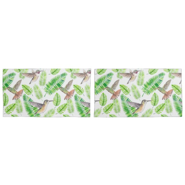 Housse D'oreillers Colibris et feuilles tropicaux (devant-Set)