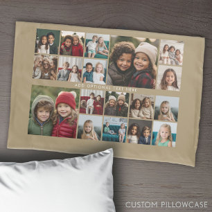 Housse D'oreillers Collage photo personnalisé 18 - beige - texte blan