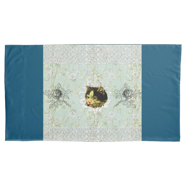 Housse D'oreillers Collage vintage Retro avec dentelle et fleurs (devant-gauche)