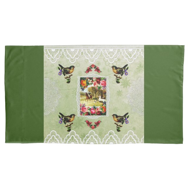Housse D'oreillers Collage vintage Retro avec dentelle et fleurs (devant)