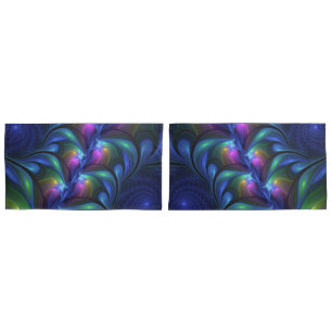 Housse D'oreillers Coloré Lumineux Abstrait Bleu rose Vert Fractal
