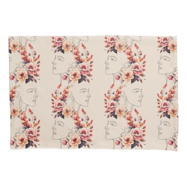 Housse D'oreillers COQUE coussin DAME FACE OUTLINE DANS LES FLEURS (devant)