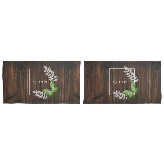Housse D'oreillers Coque Coussin de papillon vert rustique (devant-Set)