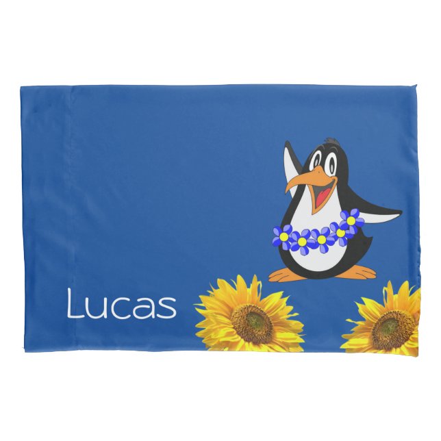 Housse D'oreillers Coque Coussin de tournesol, Pingouin floral (devant)
