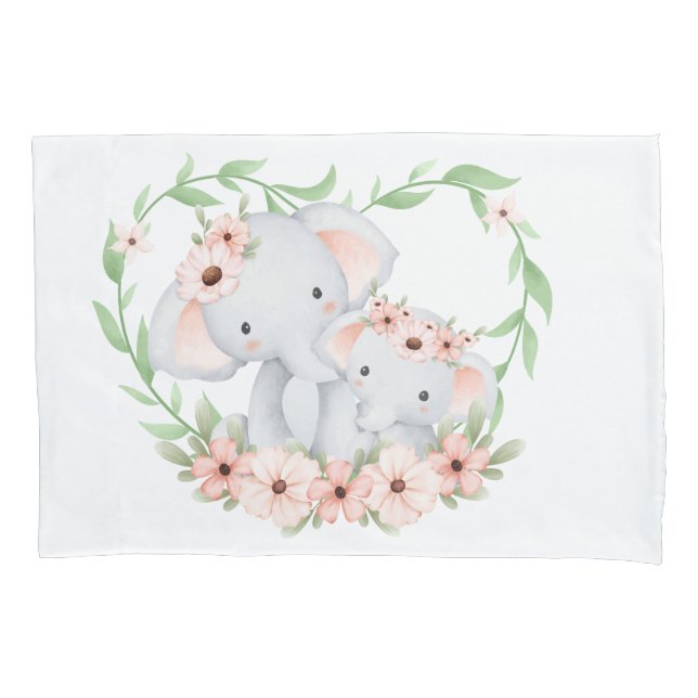 Housse D'oreillers Coque coussin maman et bébé éléphant (devant)