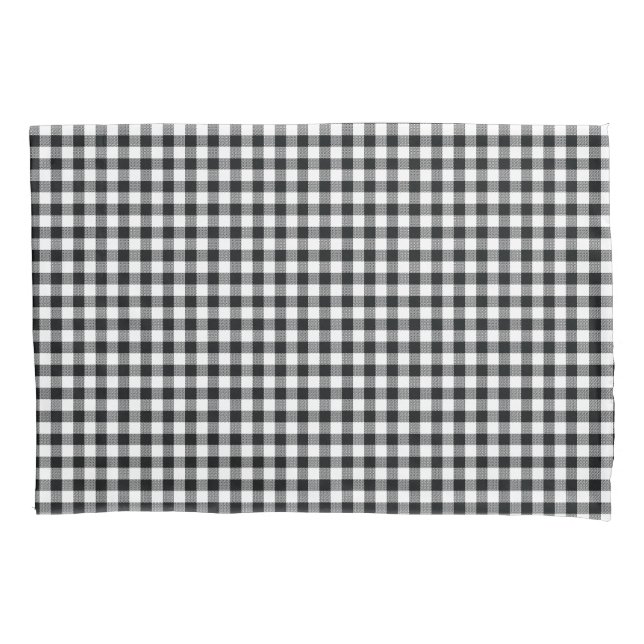 Housse D'oreillers Coque de Coussin  noir En vichy blanc (devant)