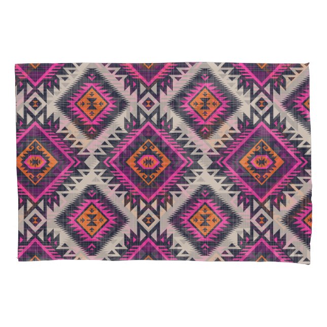Housse D'oreillers Couleurs rétro, design Navajo tribal. (devant)
