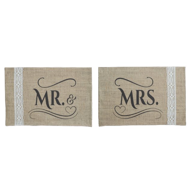 Housse D'oreillers Couples de mariage campagnard de M. et de Mme (devant-Set)