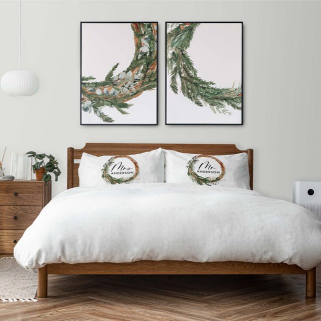 Housse D'oreillers Courbe botanique verte élégante mrs (Créateur téléchargé)