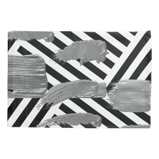 Housse D'oreillers Coussin Coque noir et blanc bande argent (Dos)