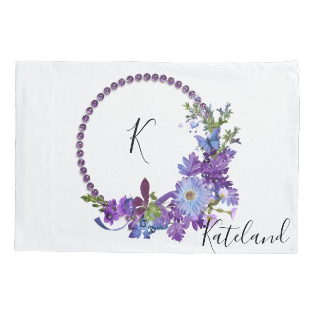 Housse D'oreillers Coussin Coque violet floral (Dos)