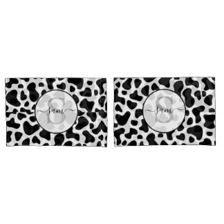 Housse D'oreillers Cow Black White patch Monogram Pillowcase