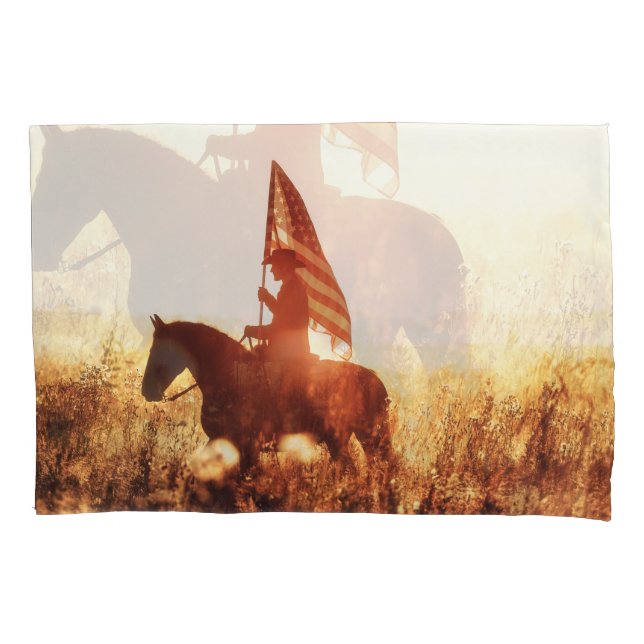 Housse D'oreillers Cowboy Portrait USA Flag Thème. (devant)