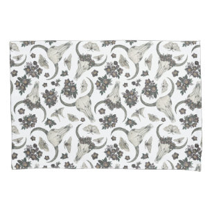 Housse D'oreillers Crâne animal gothique avec fleurs Motif
