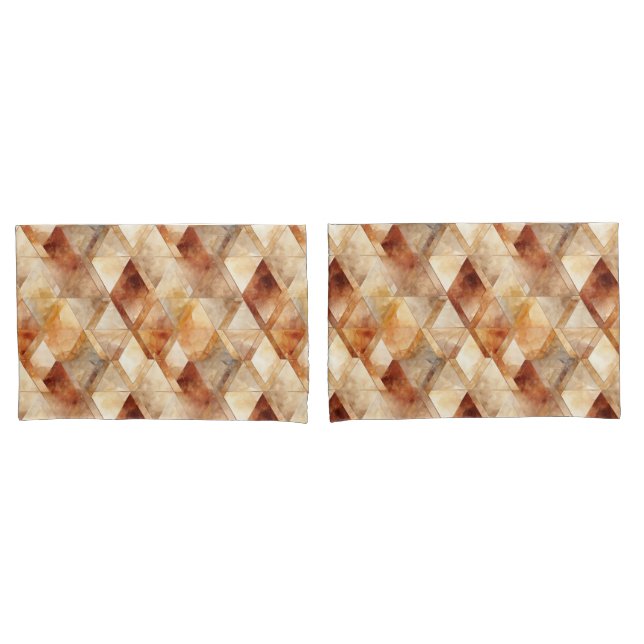 Housse D'oreillers Crème Bourgogne Rouge Triangles Or Noël (devant-Set)