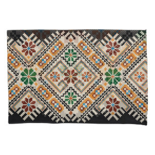 Housse D'oreillers Crochet ukrainien : Motif artisanal ethnique.