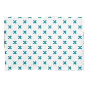 Housse D'oreillers Crochets turquoises sur blanc