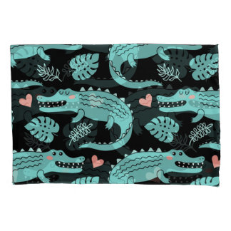 Housse D'oreillers Crocodiles de caricatures, motif mignon sans soudu