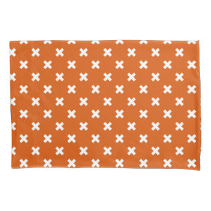 Housse D'oreillers Croix blanche coutures sur orange brûlé