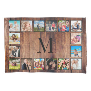 Housse D'oreillers Custom Family Photo Collage Reclaimed Wood