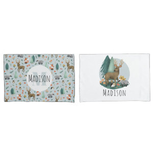 Housse D'oreillers Cute Bleu Whimsical Forêt Motif Enfants