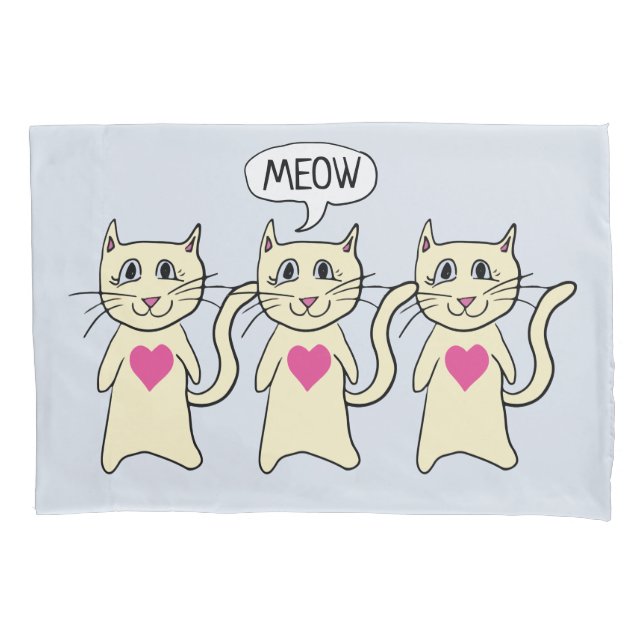 Housse D'oreillers Cute Cat Meow Je T'Aime (devant)