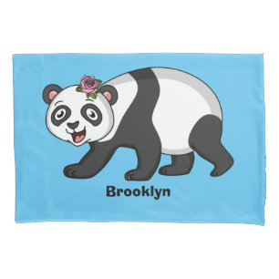 Housse D'oreillers Cute happy panda bear with flower cartoon
