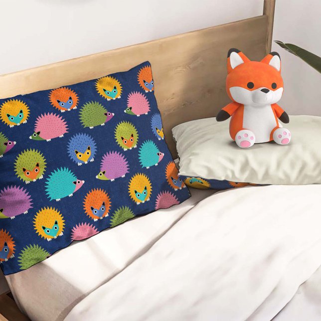 Housse D'oreillers Cute Hedgehog Pattern on Blue (Créateur téléchargé)