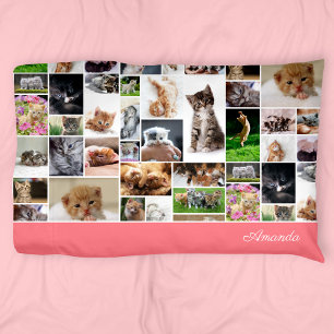 Housse D'oreillers Cute Kitten Photo Montage Coral Chat Rose