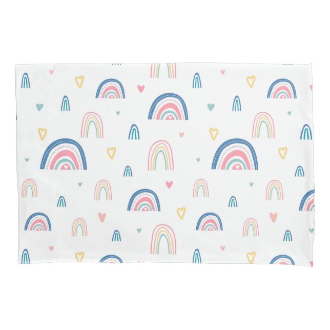 Housse D'oreillers Cute Rainbows & Hearts Motif (devant)