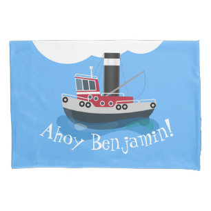 Housse D'oreillers Cute red fishing trawler boat cartoon