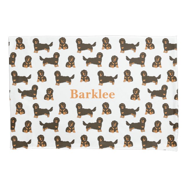 Housse D'oreillers Dachshund aux cheveux longs Personnalisé (devant)