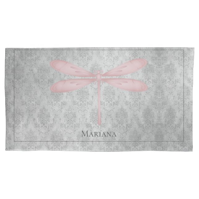 Housse D'oreillers Damas de libellule rose (devant)
