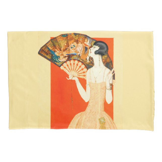 Housse D'oreillers dame art déco avec ventilateur (devant-gauche)