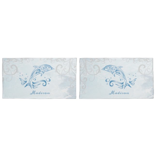 Housse D'oreillers Dauphin bleu Coque Coussin personnalisé (devant-Set)